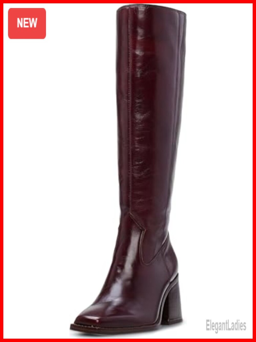 Knee High Leather Boots Snip Toe Block Heel Equestrian Boot